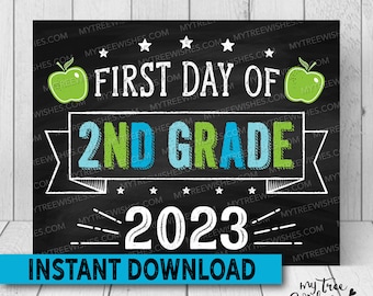 First Day of School Chalkboard Sign, First Day of School Printable, Back to School Sign, First Day of School Sign, Instant Download, Blue