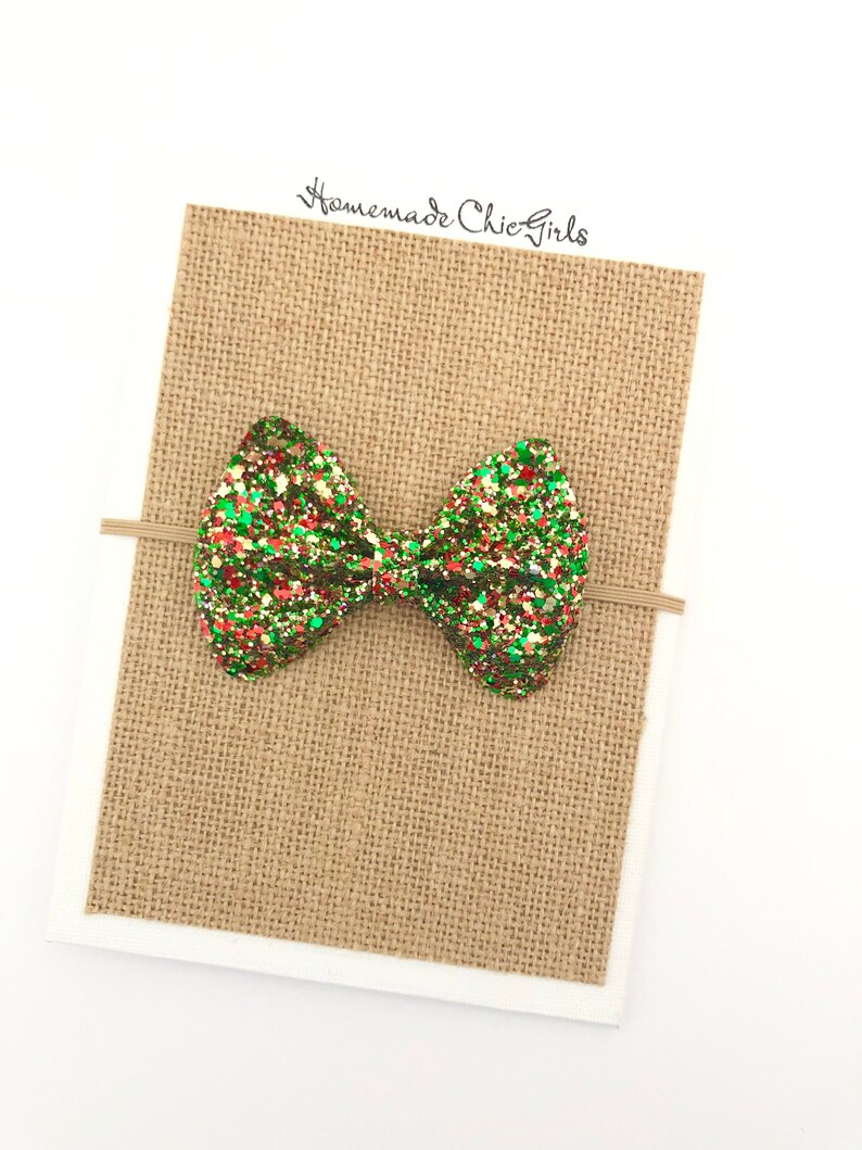 Glitter bow hair clip Christmas hair bows Hairbow Baby girl headband Glitter bow headband Newborn bow headband Christmas bow headband