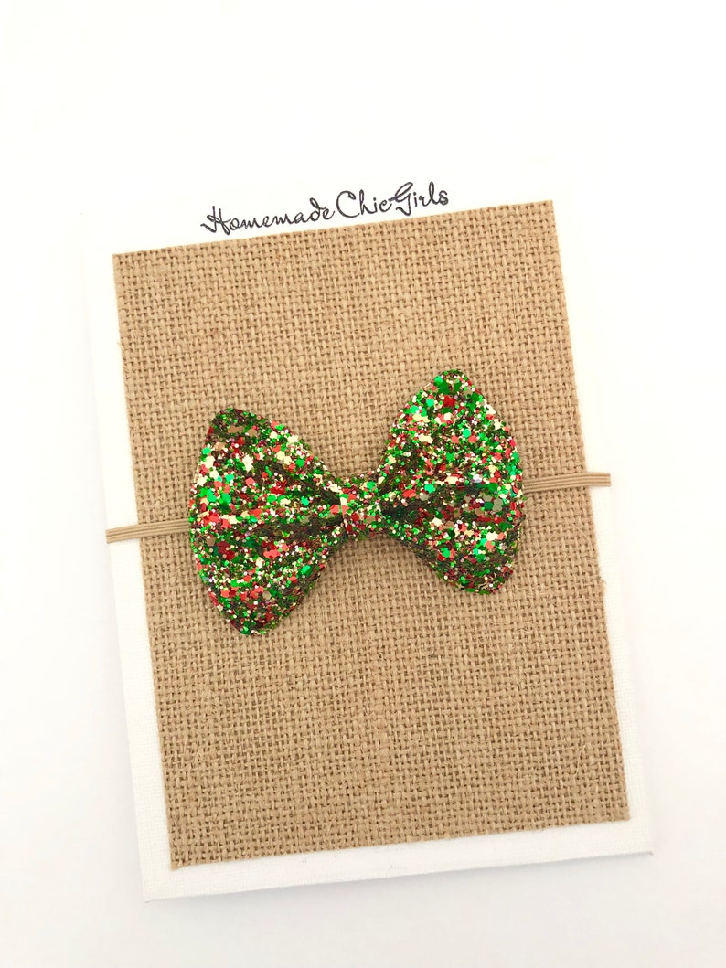 Glitter bow hair clip Christmas hair bows Hairbow Baby girl headband Glitter bow headband Newborn bow headband Christmas bow headband