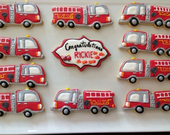 Fire Truck Vanilla Cookies Retirement/Birthday/Gift/Congrats/Party Favors