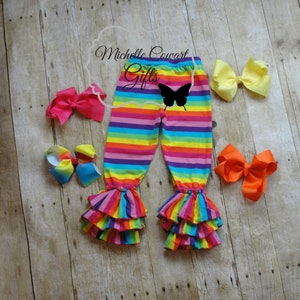 Girls Pants Rainbow Stripe Triple Ruffle Pants Rainbow Bells Leggings 6M 9M 12M 18M 2T 3T 4T 5 6 7 8 Girls Toddlers Rainbow Bright RTS image 6