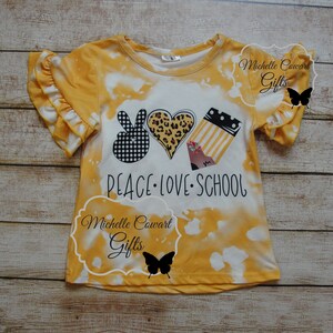 Peace Love School Shirt Girls School Shirt Bleached Shirt Size 3 4 5 6 7 8 10 First Day School Shirt Girls Shirt Kids Shirt RTS afbeelding 9