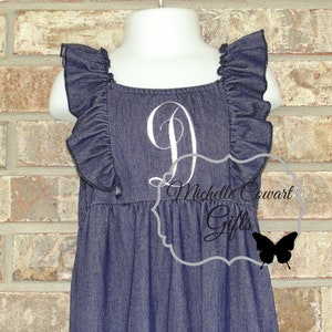 Monogrammed Dress Denim & Lace Dress, Denim Dress, 12M 18M 2T 3T 4T 5 6 7 8 10 12, Girls Fall Dress, Wedding, Cowgirl Dress, Father Dance image 9