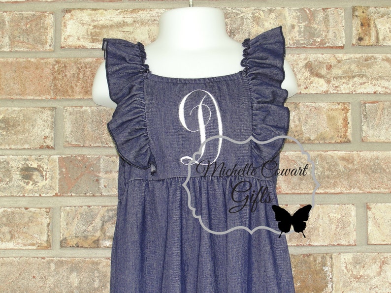 Monogrammed Dress Denim & Lace Dress, Denim Dress, 12M 18M 2T 3T 4T 5 6 7 8 10 12, Girls Fall Dress, Wedding, Cowgirl Dress, Father Dance image 9