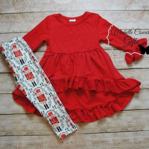 Girls Nutcracker Outfit, Girls Christmas Outfit, Hi Low Outfit, Christmas Leggings Outfit, 12M 18M 24M 2T 3T, 4T, 5, 6, 7, 8, Personalized