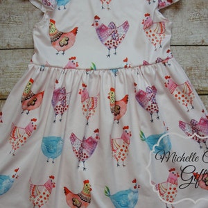 Girls Chicken Dress, Girls Summer Dress, Milk Sleeve Flutter Sleeve Dress, Twirl Dress, Girls Toddler 12M 18M 24M 2T 3T 4T 5/6, 6/7 7/8, RTS image 7