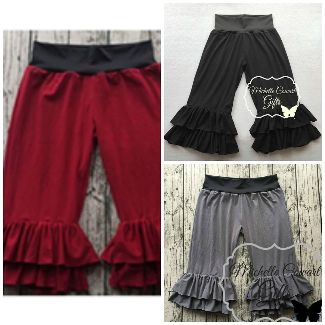 Women Ruffle Capri's Ladies Navy Black Blue Red Gray Crimson Leopard ...
