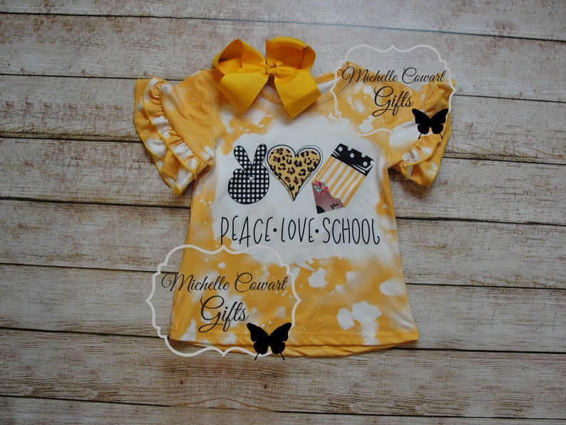 Peace Love School Shirt Girls School Shirt Bleached Shirt Size 3 4 5 6 7 8 10 First Day School Shirt Girls Shirt Kids Shirt RTS afbeelding 7