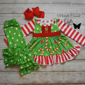 Girls Christmas Outfit, Christmas Set, Dress, Ruffle Pants, 9/12M, 12/18M, 18/24M, 2T, 3T, 4T, 5/6, 6/7, 7/8, 8/9, 10, 12, 14, Matilda Jane