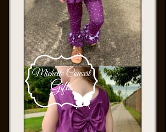 Conjunto de ciruela para niña, conjunto con lazo en la espalda, tallas 6M, 12M, 18M, 2T, 3T, 4T, 5, 6, 7, 8, 10, 12, conjunto para niña, conjunto de Pascua para niña, conjunto para niña, regalo