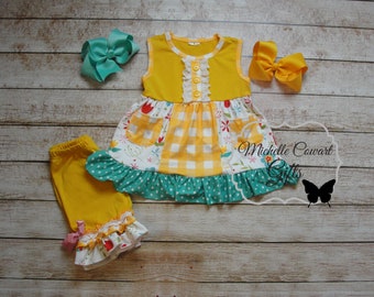 Girls Mustard Outfit, Yellow Short Outfit, Girls Short Outfit, Toddler Short Outfit, Girls Summer Outfit, 3T, 5, 6, 8, School, Fall, RTS