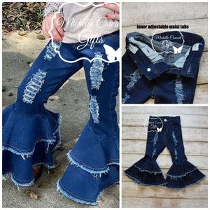 Girl's Flair Jeans Distressed Jeans Bell Bottoms Wide Leg Jeans RTS Girls Jeans Kids Jeans Free Shipping Spring 12M 18M 2T 3T 4T 5 6 7 8 10