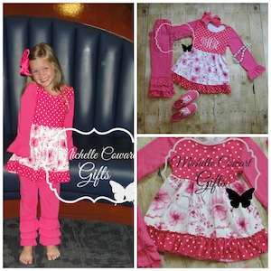 Pink Outfit Boutique Ruffle Pants Girls Outfit Toddler 9M 12M 18M 2T 3T 4T 5, 6, 7 8 Matilda, Fall Outfit, RTS, Girls School Outfit