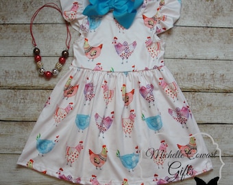 Girls Chicken Dress, Girls Summer Dress, Milk Silk, Flutter Sleeve Dress, Twirl Dress, Girls Toddler 12M 18M 24M 2T 3T 4T 5/6, 6/7 7/8 9/10