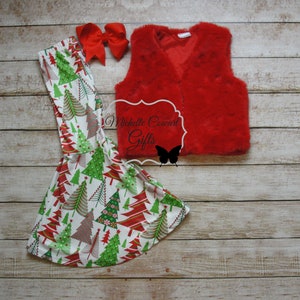 Christmas Outfit, Christmas Print Wide Leg Pants, Girls Red Vest, Toddler, Girls Christmas, Kids 18M, 24M, 2T 3T, 4T, 5/6/ 6/7, 7/8, 8/9, 10