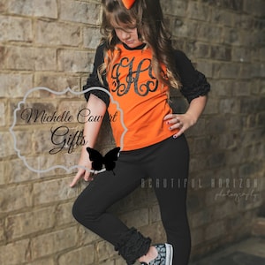 Orange and Black Icing Raglan, Halloween Shirt, Toddlers, Girls Halloween Monogram Shirt, Glitter Vinyl, 12M, 18M, 2T, 3T, 4T, 5/6, 6/7, 7/8