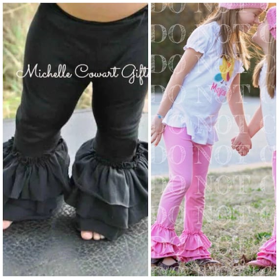 Black Triple Ruffle Pants Red Denim Pink Gray Charcoal Brown White