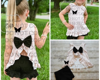 Girls Black Bow Back Short Outfit - Girls Outfit - Girls Beach Outfit - Girls Summer Outfit - Summer Set - Girls Bow Back - Girls Leopard