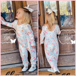 Girls Romper, Girls Floral Romper, Baby Girls Romper, Long Sleeve Fall Romper, 12M, 18M, 2T, 3T, 4T, Baby Girls Summer Outfit, Fall Outfit