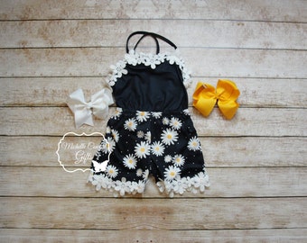 Girls Jumpsuit, Girls Romper, Daisy Short Set, 18M, 24M, 2T 3T 4T 5 6 7 Special Price, One Piece Romper, RTS, Summer Outfit, Girls Jumpsuit