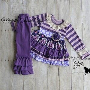 Girls Purple Outfit Purple Set Ruffle Pants, Toddler Set 9M 12M 18M 2T 3T 4T 5 6 7 8 9 10 12 14 16 Matilda Jane, Summer, School, Fall,RTS