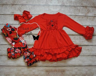 Girls Red Outfit, Girls Red Outfit with Ruffle Pants, Toddlers Red Outfit, Kids Red Outfit, Girls Christmas Outfit Toddler Christmas Outfit