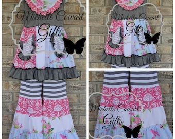 Girls Summer Outfit, Girls Gray Pink Outfit, 9M, 12M, 18M, 2T, 3T, 4T, 5/6, 6/7, 7/8, 8/9, Girls Toddler Matilda Jane RTS Summer Set School