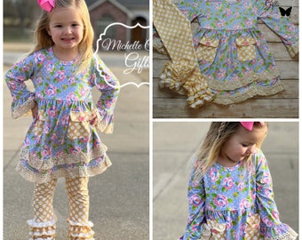 Girls Yellow Outfit, Girls Lavender Outfit, Girls Fall Outfit, Girls Lavender Outfit, 9M 12M 18M 2T 3T 4T 5 6 7 8 RTS, Winter School