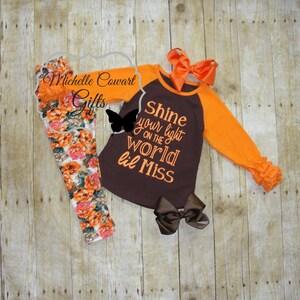 Shine Your Light on the World Lil Miss, Thanksgiving Outfit, Ruffle Raglan, Leggings Set, Icings Orange Brown, Girls Fall Outfit On Sale