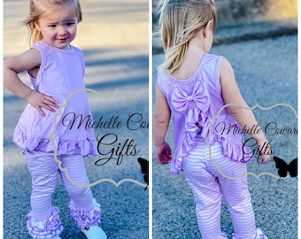 Girls Lavender Bow Back Pants Outfit, 6M 9M 12M 18M 24M 2T 3T 4T 5 6 7 8 10 12 14 Girls Outfit, Girls Summer Outfit, RTS, Free Shipping