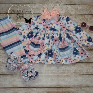 Girl Blue Stripe Outfit, Girls Fall Outfit, Toddler, 12M, 18M, 24M, 2T, 3T, 4T, 5, 6, 7, 8, 10, 12, 14, RTS, Girls Winter Outfit, School bild 6