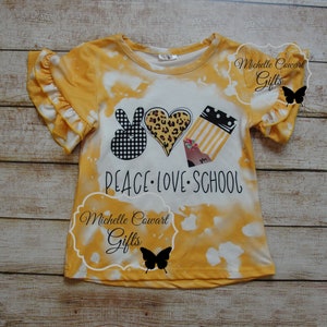 Peace Love School Shirt Girls School Shirt Bleached Shirt Size 3 4 5 6 7 8 10 First Day School Shirt Girls Shirt Kids Shirt RTS afbeelding 3