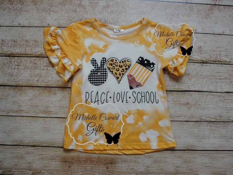 Peace Love School Shirt Girls School Shirt Bleached Shirt Size 3 4 5 6 7 8 10 First Day School Shirt Girls Shirt Kids Shirt RTS afbeelding 3