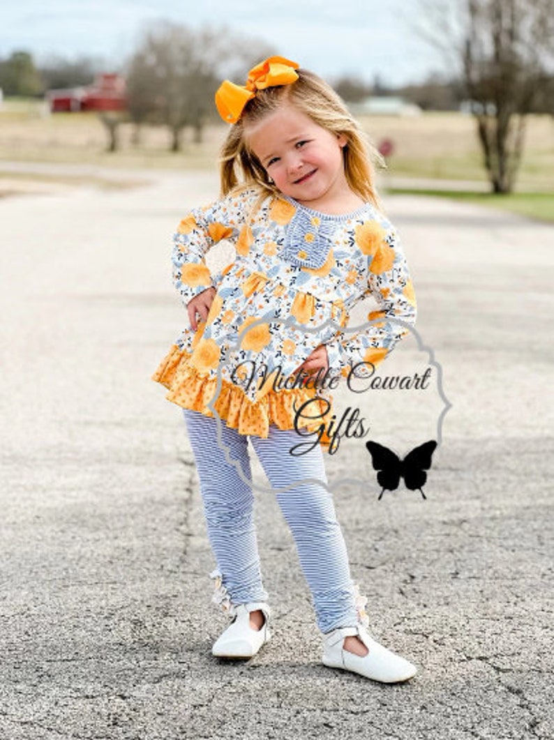 Yellow Outfit, Gray Outfit, Girls Outfit, Girls Winter Outfit, School Set, Girls, Toddler, RTS, 12M, 18M, 2T, 3T, 4T, 5, 6, 7, 8, 10, 12 image 2