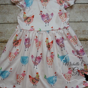 Girls Chicken Dress, Girls Summer Dress, Milk Sleeve Flutter Sleeve Dress, Twirl Dress, Girls Toddler 12M 18M 24M 2T 3T 4T 5/6, 6/7 7/8, RTS image 5