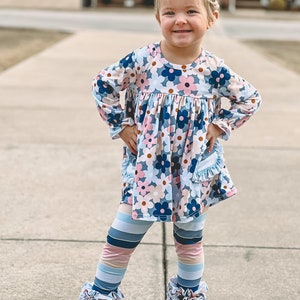 Girl Blue Stripe Outfit, Girls Fall Outfit, Toddler, 12M, 18M, 24M, 2T, 3T, 4T, 5, 6, 7, 8, 10, 12, 14, RTS, Girls Winter Outfit, School bild 2