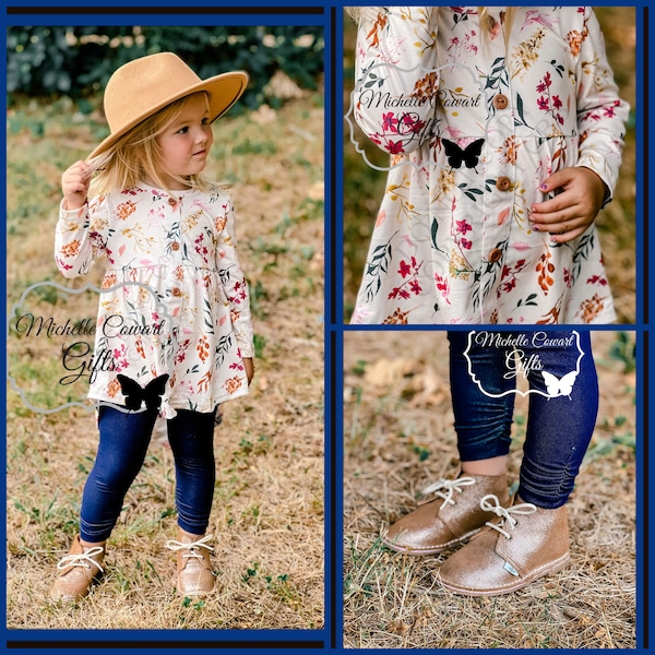 Girl Floral Outfit, Girls Summer Outfit, Girls School Outfit, Toddler Outfit 3M 6M, 12M, 18M, 24M, 2T, 3T, 4T, 5, 6, 7, 8, 10, 12, 14, RTS