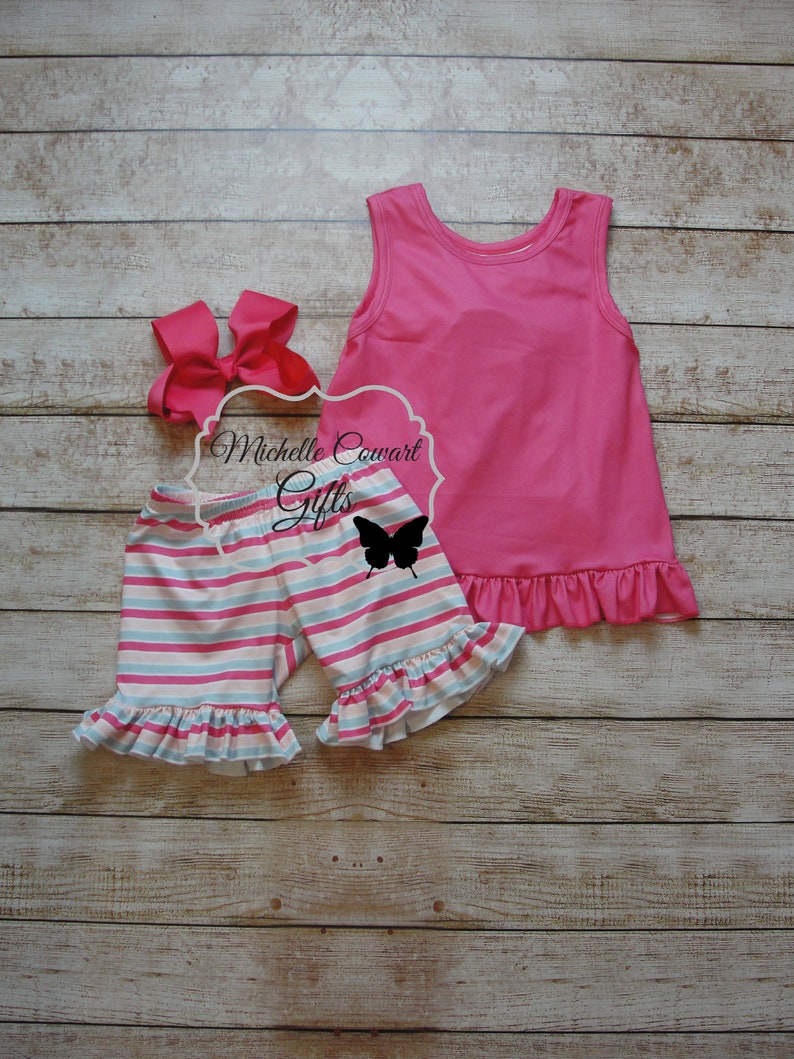 Girls Pink Bow Back Short Outfit, 6M 9M 12M 18M 2T 3T 4T 5 6 7 8 Girls Outfit, Girls Summer Outfit, Girls School Outfit, RTS, Free Shipping image 5