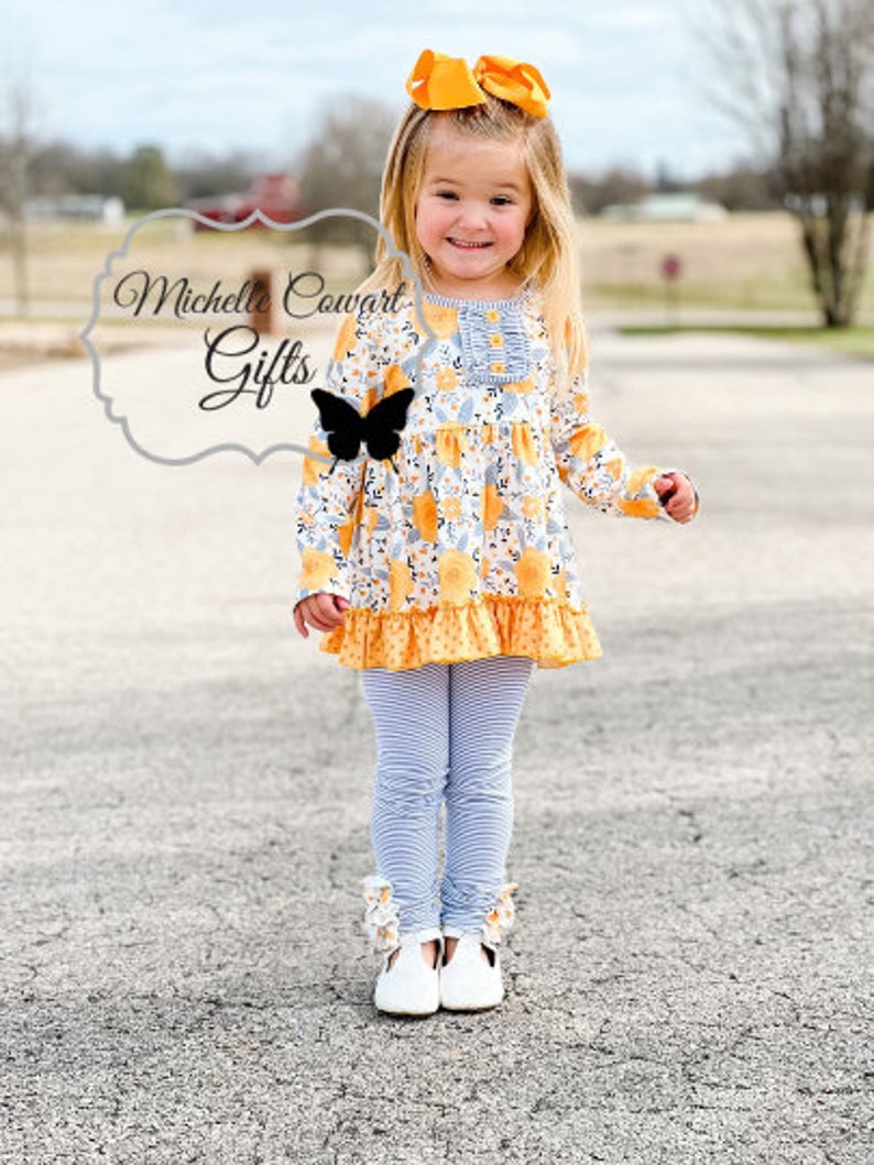 Yellow Outfit, Gray Outfit, Girls Outfit, Girls Winter Outfit, School Set, Girls, Toddler, RTS, 12M, 18M, 2T, 3T, 4T, 5, 6, 7, 8, 10, 12 image 7