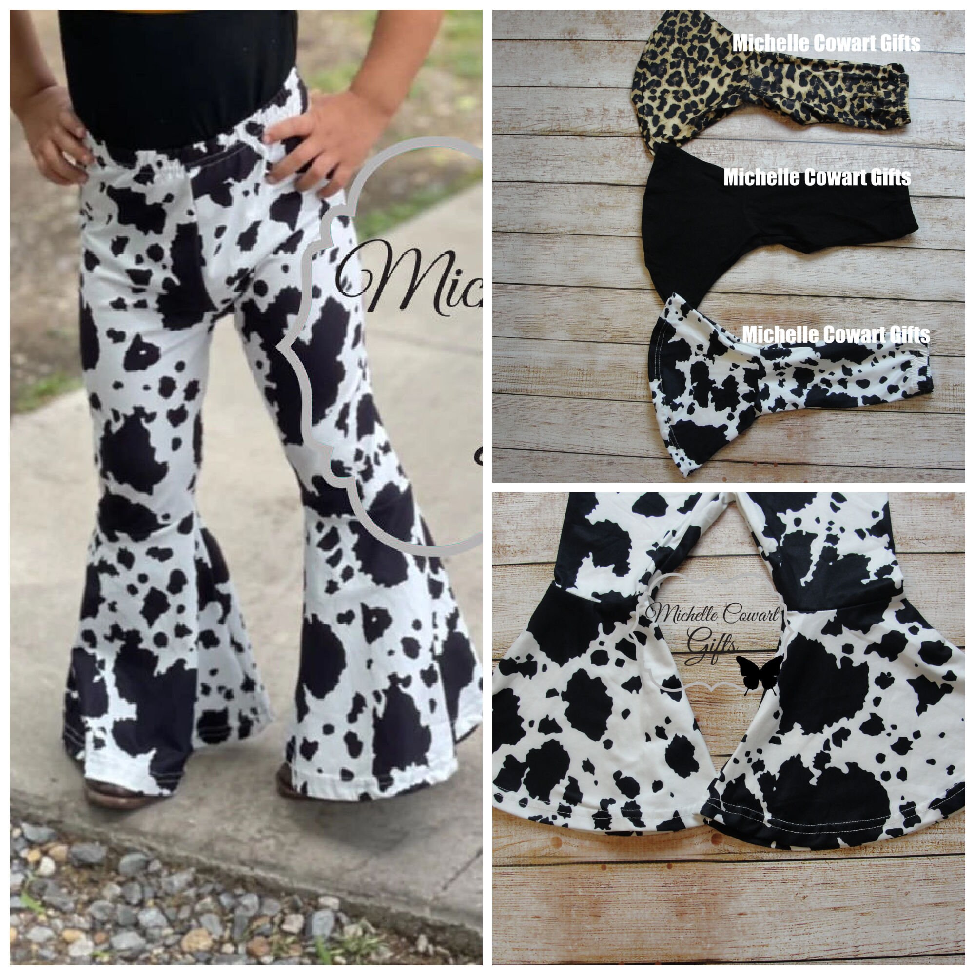 Girls Cow Pants Cow Print Bell Bottoms 