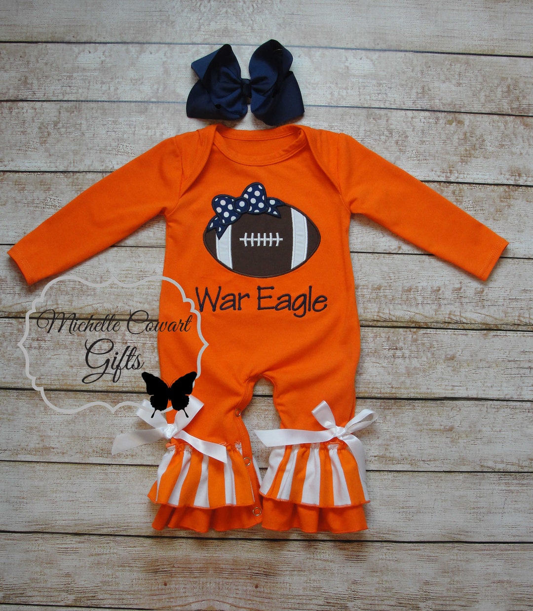 Football Romper, Auburn Romper, War Eagle Romper, Baby Romper, Baby Football Romper, Orange