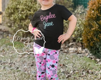 Girls Floral Outfit, Girls Monogram Outfit, Girls Spring Outfit, Monogrammed Set, 9M 12M 18M 2T 3T 4T 5/6 6/7 7/8 8/9, RTS