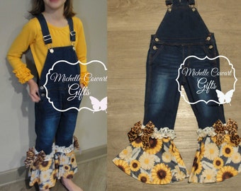 Sunflowers Overalls Girls Overalls Denim Overalls Monogram Overalls Personalized Overalls Retro Overalls Vintage Overalls Kids Girls Jeans