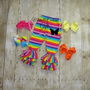 Girls Pants Rainbow Stripe Triple Ruffle Pants Rainbow Bells Leggings 6M 9M 12M 18M 2T 3T 4T 5 6 7 8 Girls Toddlers Rainbow Bright RTS image 10