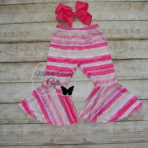 Girls Pink Flair Pants, Girls Wide Leg Pants, Pink Stripe, Girls Pink Pants, Pink Pants, 12M 18M 2T 3T 4T 5 6 7 8 10 12 Pink Wide Leg Pants