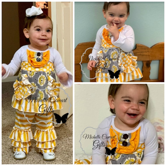 Girls Mustard Outfit, Girls Yellow Outfit 9M 12M 18M 24M 2T 3T 4T 5/6 6/7  7/8 8/9 10 12 14 Matilda Jane Inspired Ruffle Pants Outfit 