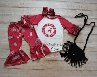 Bama inspired girls crimson and white game day Outfit, 3M, 6M, 9M, 12M, 18M, 24M, 2T, 3T, 4T, 5/6, 6/7, 7/8, 8/9, 10, 12, Ready to ship