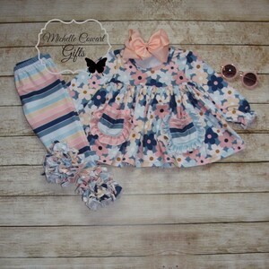 Girl Blue Stripe Outfit, Girls Fall Outfit, Toddler, 12M, 18M, 24M, 2T, 3T, 4T, 5, 6, 7, 8, 10, 12, 14, RTS, Girls Winter Outfit, School bild 8