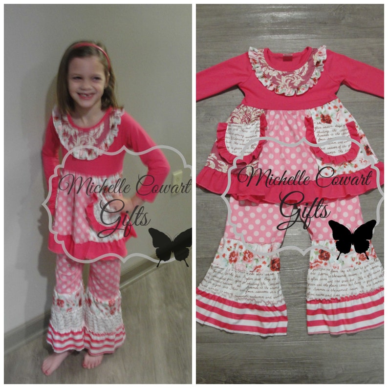 Toddler Outfit Birthday Outfit Valentine Outfit Ruffle Pant Outfit Pink Outfit Girls Ruffle Pant RTS Matilda Jane 12M 18M 2T 3T 4T