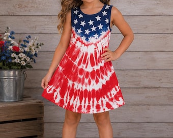 Girls Red White Blue Dress, Girls Summer Dress, Girls Star Stripe Dress, Girls Toddler 18M 24M 2T 3T 4T 5/6, 6/7 7/8 RTS, American Theme